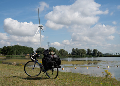 Taking a break on the island of Overflakke before riding into Rotterdam
