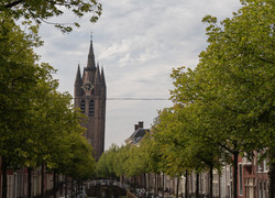Delft's wonky Old Church, where Johannes Vermeer is burried.