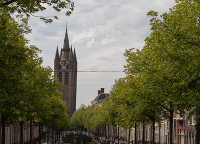 Delft's wonky Old Church, where Johannes Vermeer is burried.